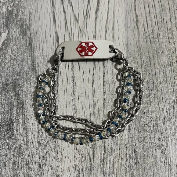 NEW! Diabetes Medical Alert ID Stainless Triple Stranded Bracelet Size 7.5 - Picture 1 of 2